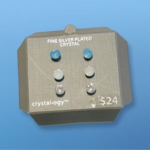 3 pairs fine silver plated crystal earrings